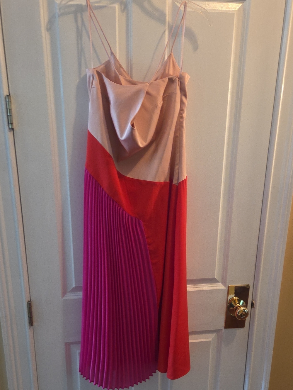 Cushnie Blush, Coral & Fuchsia Colorblock Cowl-Neck Midi Dress